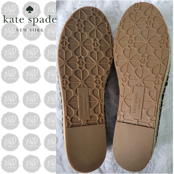 KATE SPADE Espadrille Gillian Black Leather Flats Slip On Laster Cutout Size 7 - Picture 8 of 12